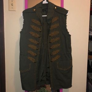 Zara Olive Beaded Military Style Vest